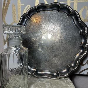 Engraved Silver Plated Tray 14” Diameter Vintage